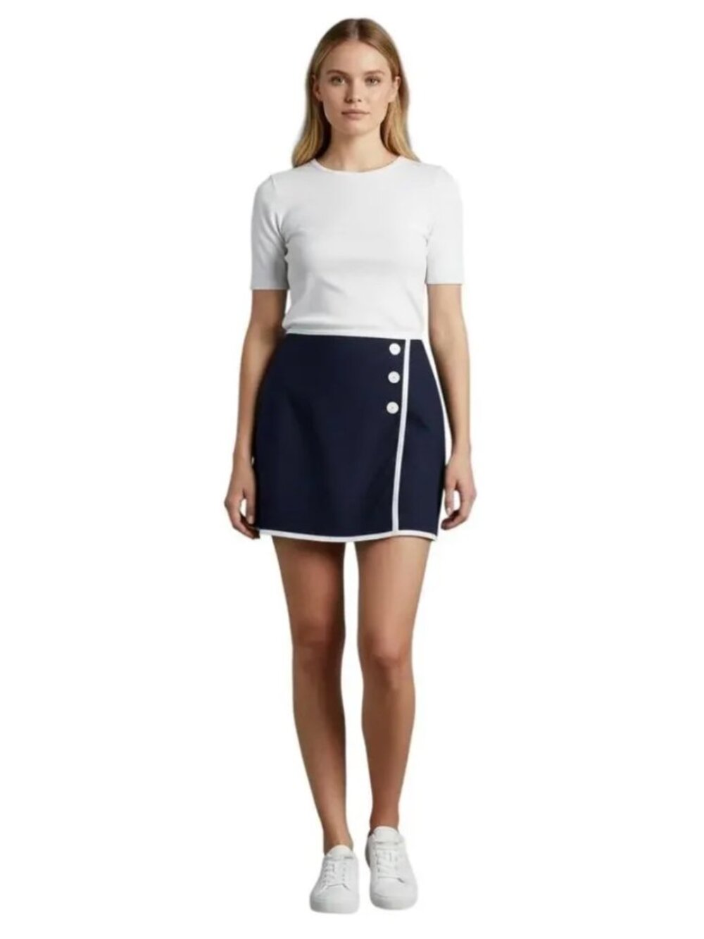 NWT LOFT Faux Wrap Navy Blue Linen Blend Mini Skirt